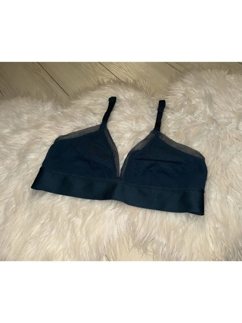 Soma Lace Triangle Soft Bra Bralette Unlined Wire Free Womens L Large Teal Green